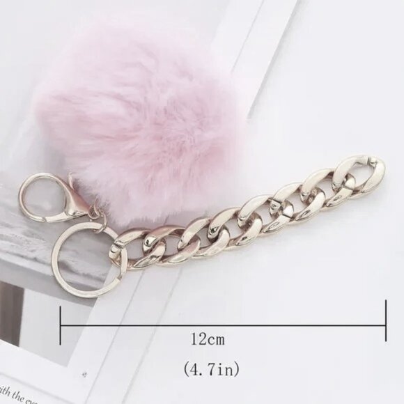 Fuzzy Pom Pom Bag Charm Keychain Purse Chunky Gold Chain Stylish GIFT - Picture 3 of 3